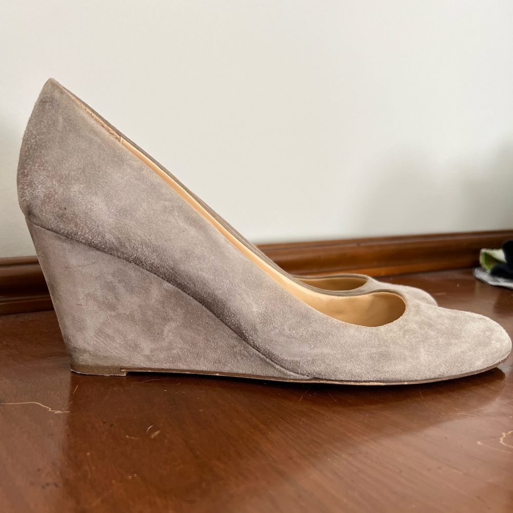 J. Crew grey Martina suede wedge pumps